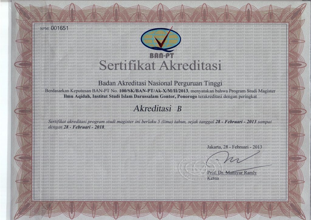 akreditasi S2 Ilmu Aqidah ISID 2013-2018