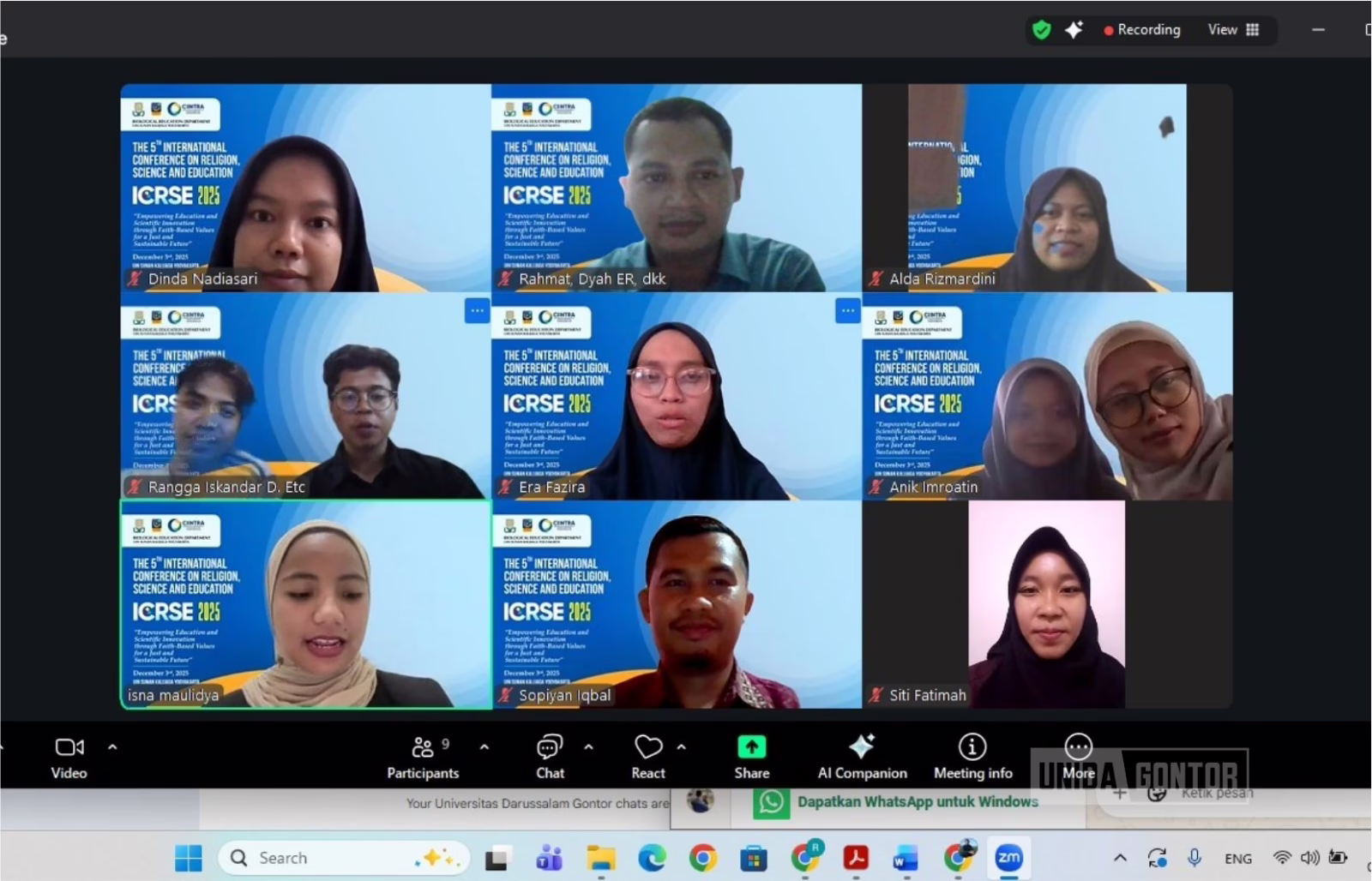 Tujuh mahasiswa Magister AFI UNIDA Gontor mempresentasikan riset pada The 5th ICRSE 2025 secara virtual.