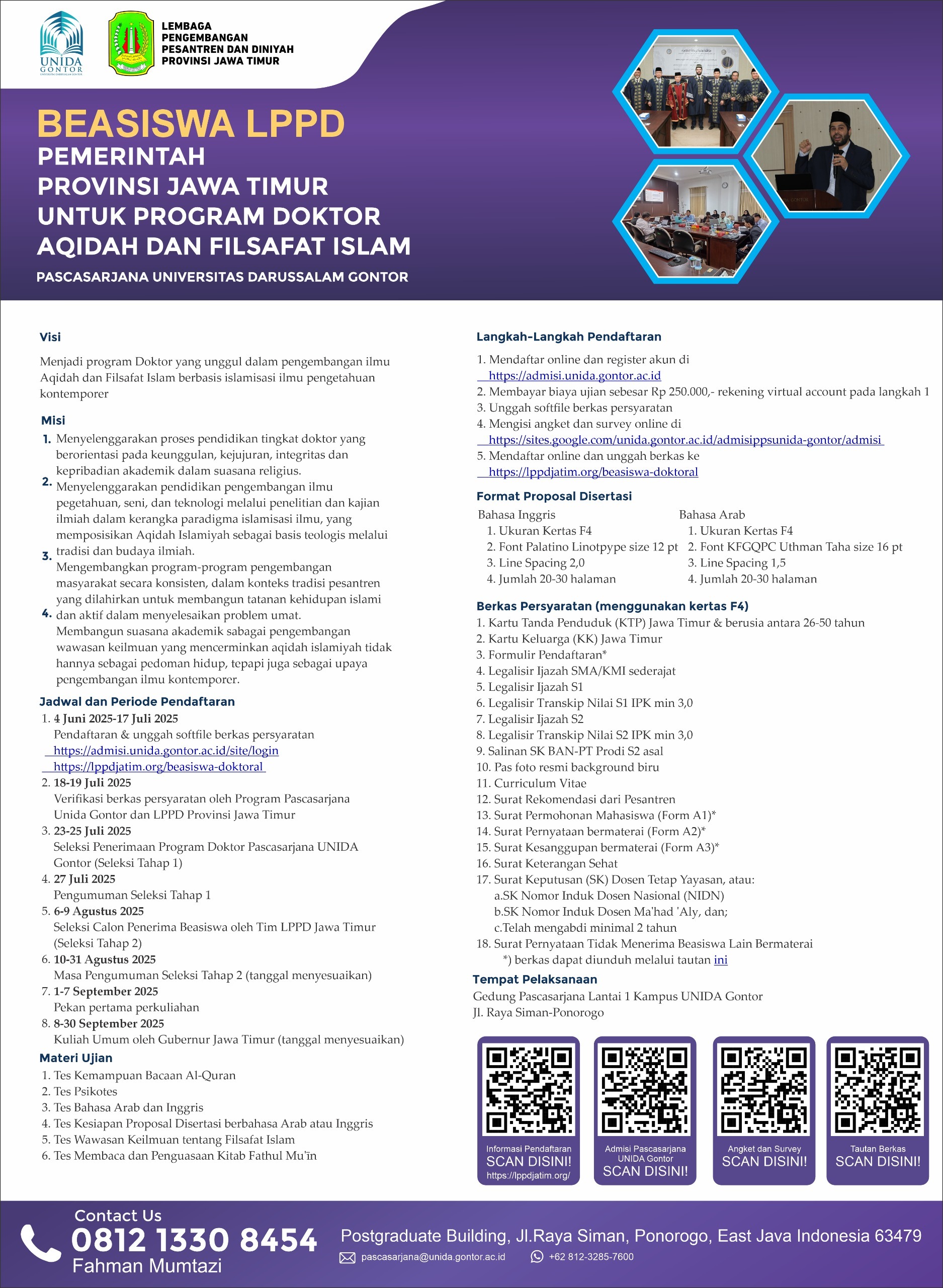 Poster Beasiswa Doktoral Aqidah dan Filsafat Islam LPPD Jatim di UNIDA Gontor tahun 2025