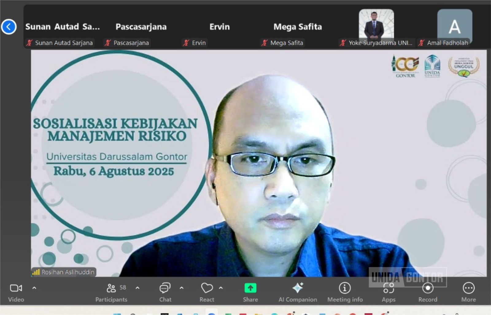 Sosialisasi Pedoman Manajemen Risiko UNIDA Gontor untuk wujudkan budaya mutu perguruan tinggi.