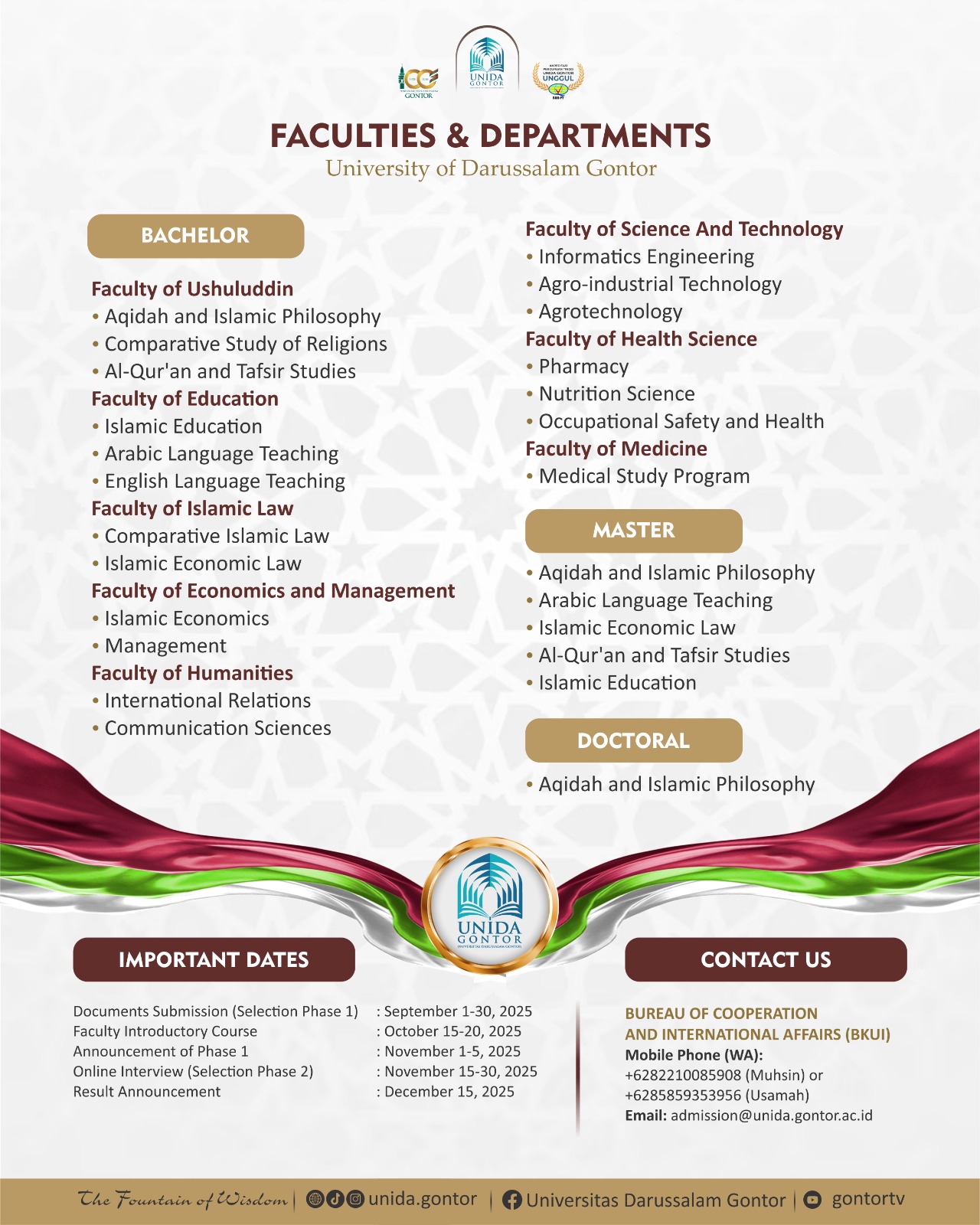 International student admission and scholarship opportunities at University of Darussalam (UNIDA) Gontor, Indonesia.