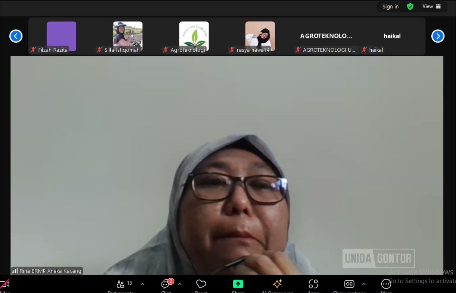 Kuliah Pakar Agroteknologi UNIDA Gontor via Zoom membahas pendekatan molekuler untuk pertanian berkelanjutan oleh Rina Artari, M.Biotech.