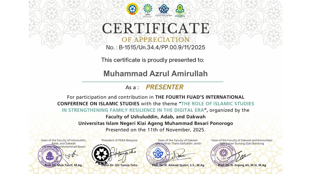 Delegasi mahasiswa PMH UNIDA Gontor menjadi pemakalah pada The Fourth FICOSIS di UIN Kiai Ageng Muhammad Besari Ponorogo.