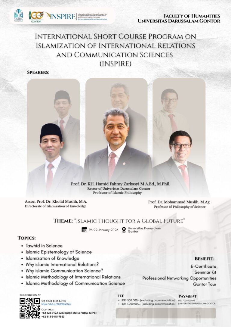 International short course INSPIRE 2026 at UNIDA Gontor, focused on Islamizing International Relations and Communication Sciences.