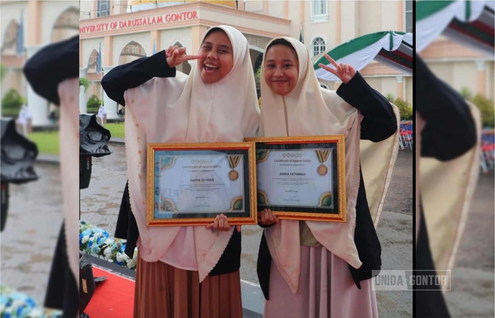 Mahasiswi UNIDA Gontor menerima penghargaan Juara 2 Lomba Infografis AICIF 2025 di kampus Universitas Darussalam (UNIDA) Gontor.