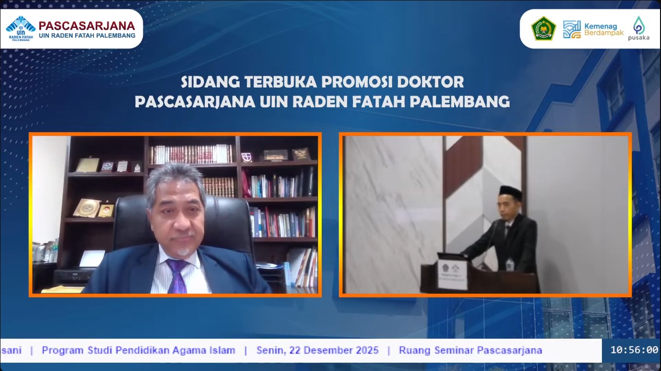 Rektor UNIDA Gontor Prof. Hamid Fahmy Zarkasyi menjadi penguji ujian terbuka promosi doktor UIN Raden Fatah Palembang.