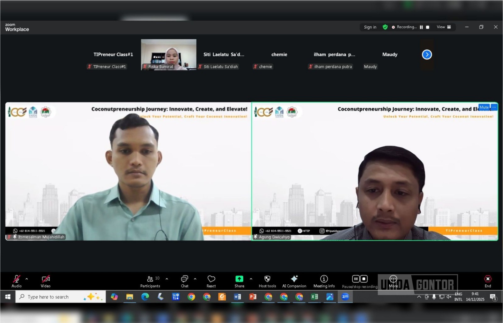 Peserta TIPreneur Class #1 UNIDA Gontor mengikuti kelas daring pengolahan produk kelapa via Zoom.