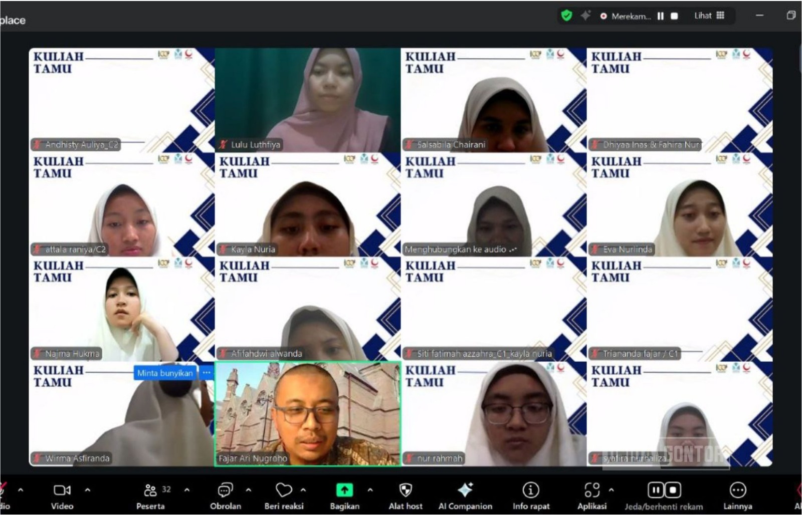 Kuliah tamu Surveilans Gizi Program Studi Ilmu Gizi UNIDA Gontor secara daring