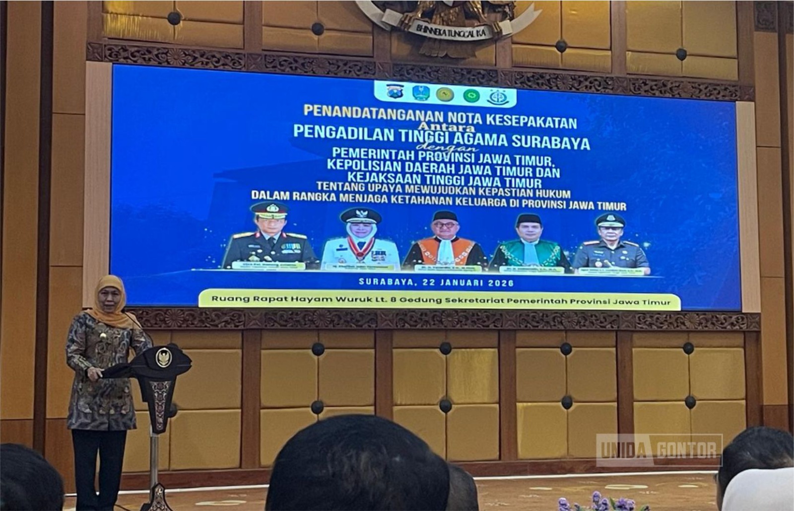 Penandatanganan Nota Kesepakatan PTA Surabaya bersama Pemprov Jatim, Polda Jatim, dan Kejati Jatim di Ruang Rapat Hayam Wuruk, Surabaya.