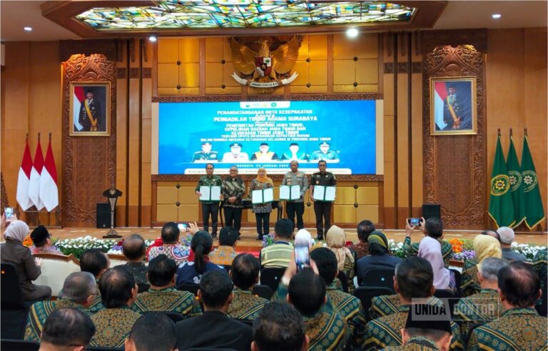Penandatanganan Nota Kesepakatan PTA Surabaya bersama Pemprov Jatim, Polda Jatim, dan Kejati Jatim di Ruang Rapat Hayam Wuruk, Surabaya.