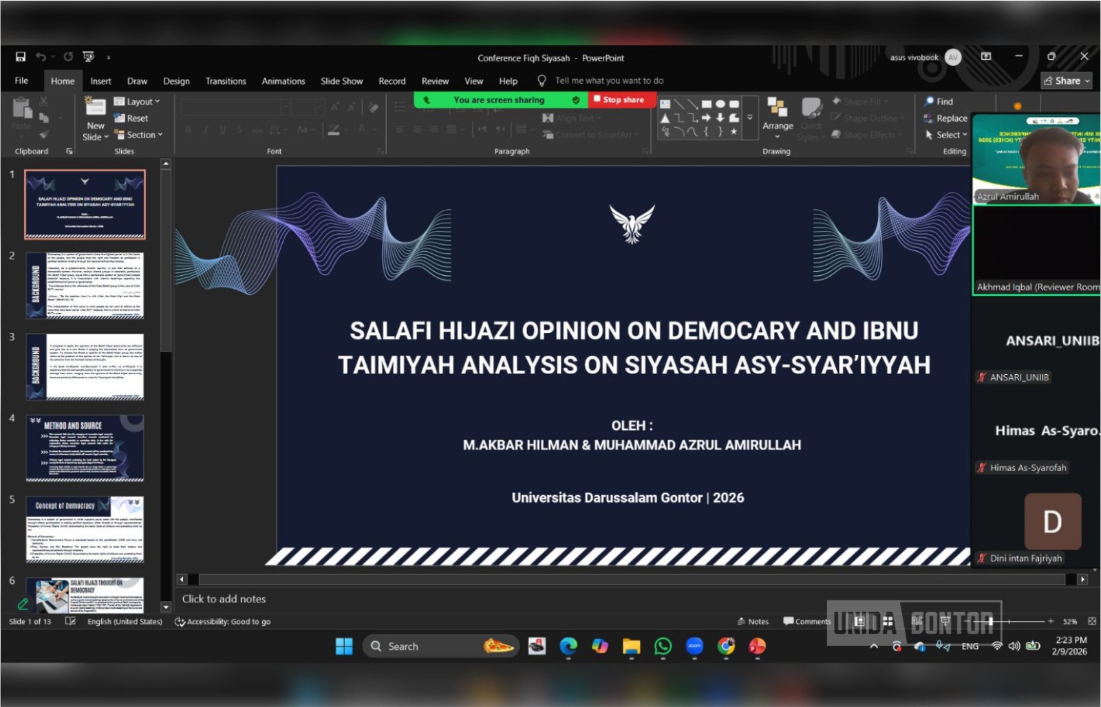 Mahasiswa UNIDA Gontor mempresentasikan makalah pada 5th ICHES 2026 secara hybrid.