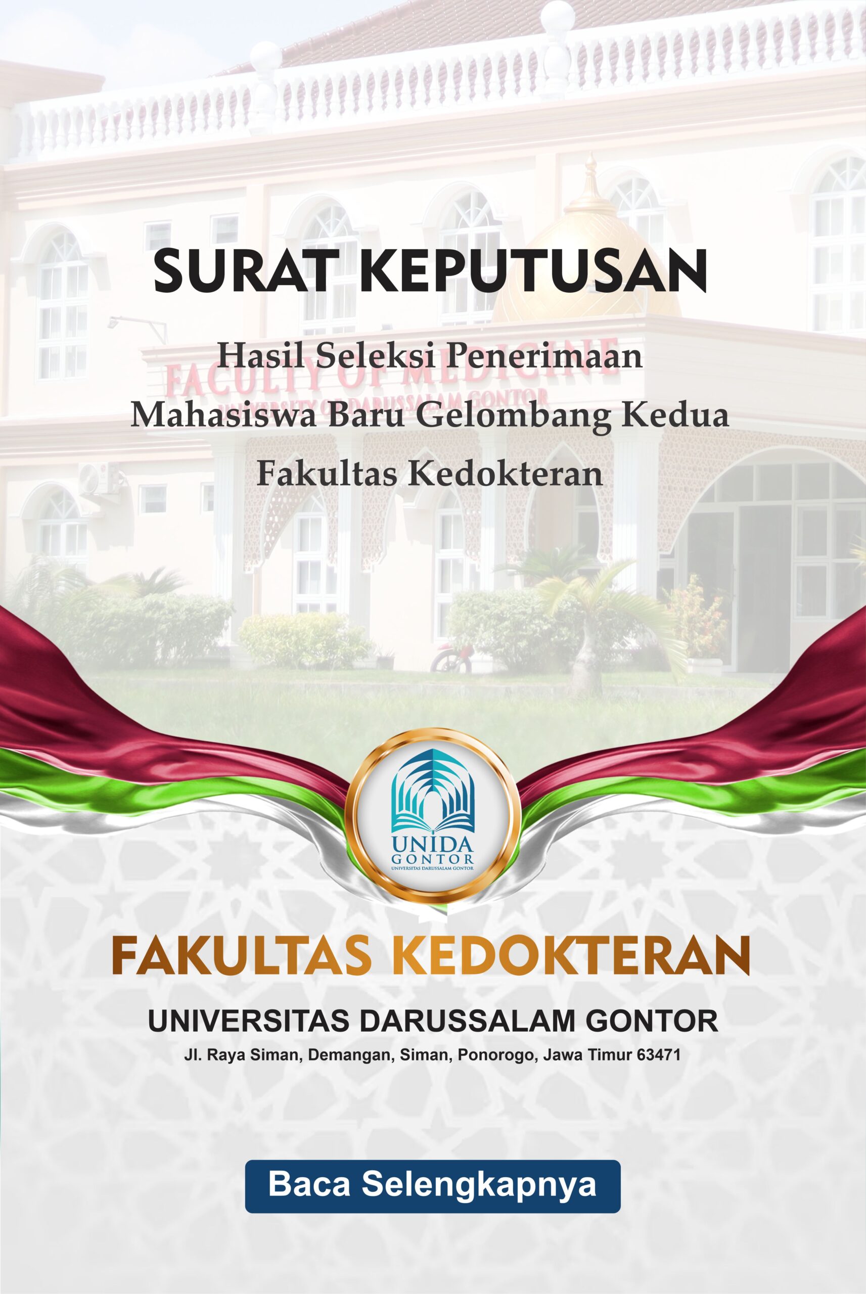 Hasil Seleksi PMB Fakultas Kedokteran Gelombang 2 UNIDA Gontor 2026