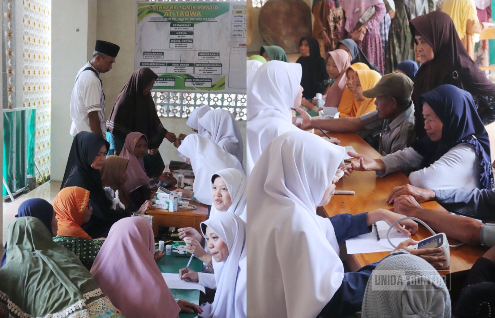 Bakti Sosial Idul Adha UNIDA Gontor Kampus C memberikan edukasi kolesterol dan layanan pemeriksaan kesehatan kepada warga Dusun Ngrancang Ngawi.