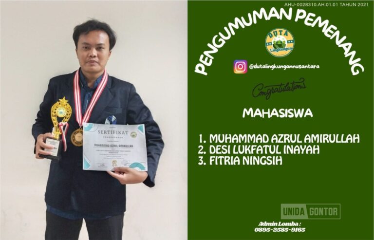 Mahasiswa PMH UNIDA Gontor Raih Juara 1 Esai Duta Lingkungan Nusantara